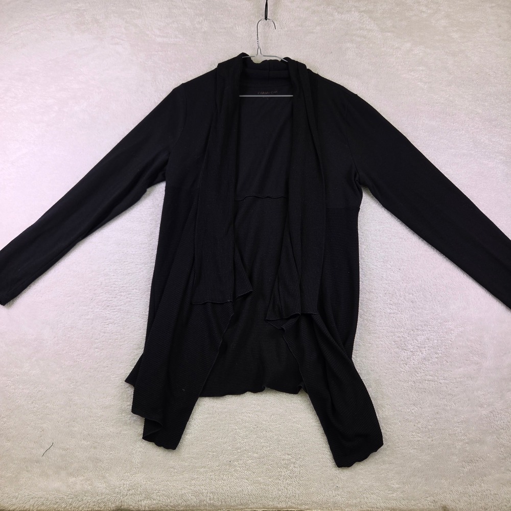 Caslon Black Open Front Draped Ribbed Knit Cardigan Sweater Womens XL
